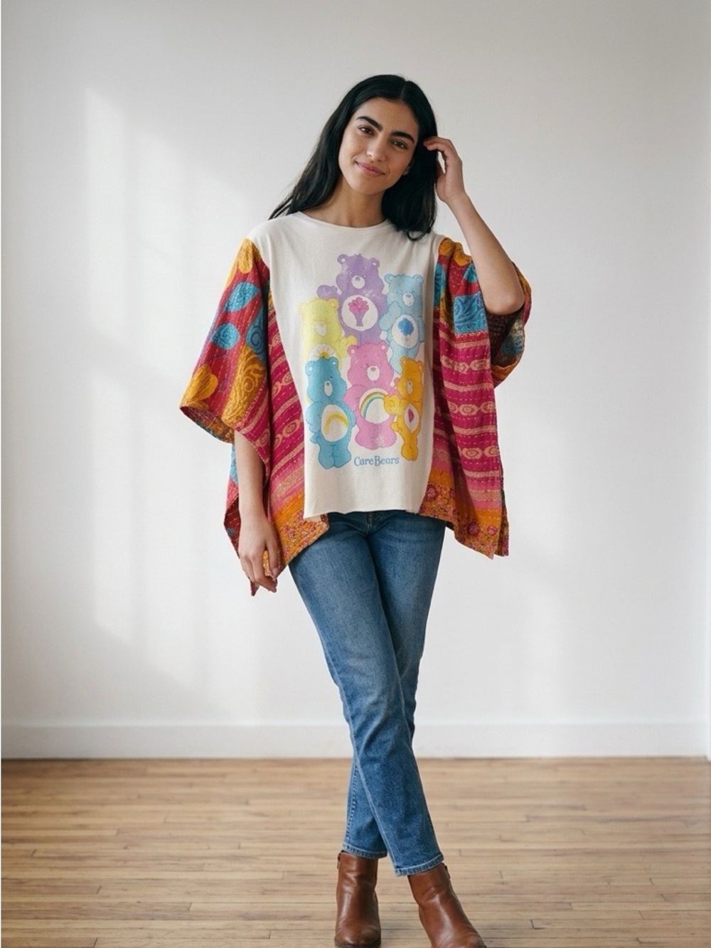 Handcrafted Upcycled Care Bears Kantha Tunic NWT One Size